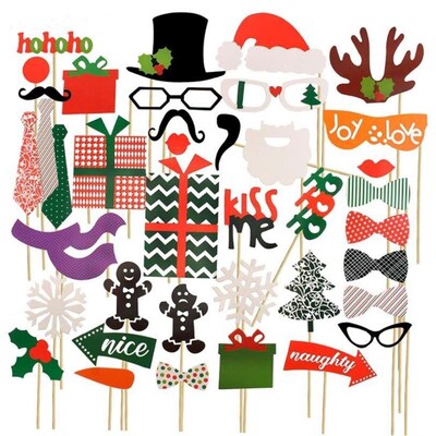 Lincaier 50 Pieces Photo Booth Props Merry Christmas Decorat