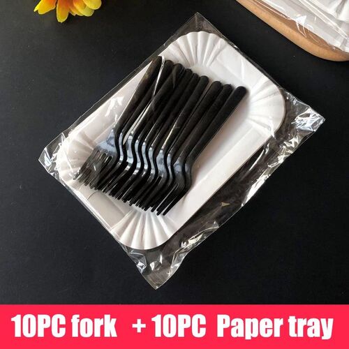 20PC Disposable Cake Paper Plate Fork Set Pastry Snack Plate