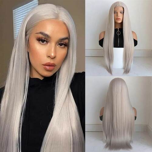 13x3.5 Synthetic Lace Front Wigs For Women Silver Grey Ginge