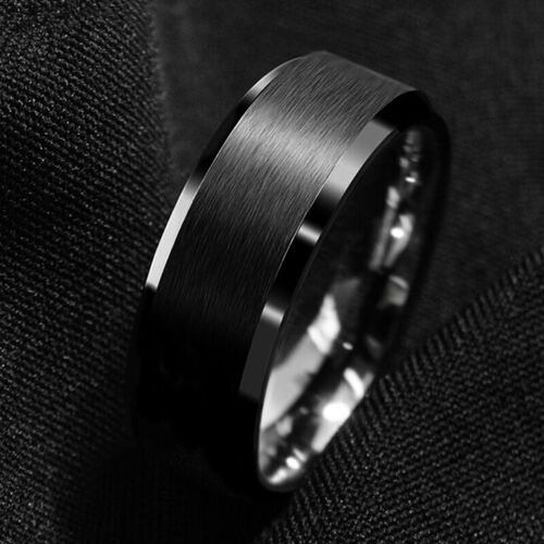 8mm Black Fashion Men Ring Stainless Steel Ring Matte Brushe