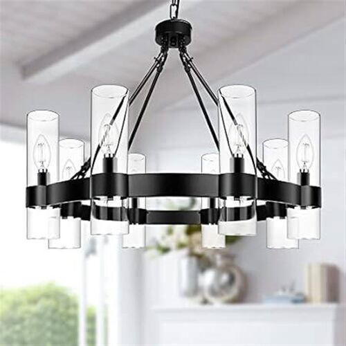 Klgxnrd 8-Light Black Wagon Wheel Chandelier, Modern Farm
