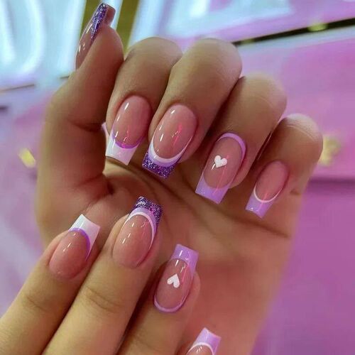 24pcs French White Cloud False Nails Wearable Waterproof Pre