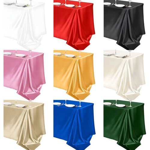 Rectangle Tablecloth Satin Table Cloth Bright Smooth White P