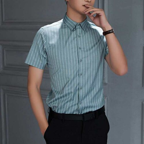 Shirt Mens Summer New Mens Striped Short-sleeved Shirt Men