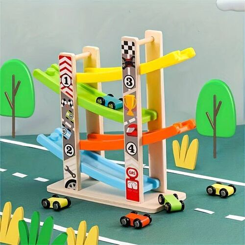Childrens Educational Track 4-Layer Wooden Gliding Car Coas