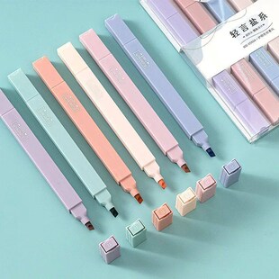 6pcs Double Head Color Highlighter Marker Pen Stationery Can