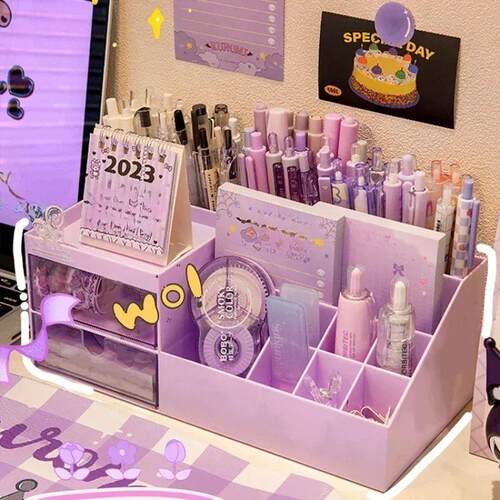 Cute Pen Holder Storage Box Organizer Girl Drawer-type Deskt