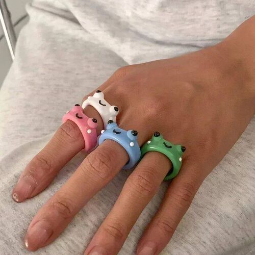 Cute Frog Rings With Box Colorful Acrylic Finger Rings Women