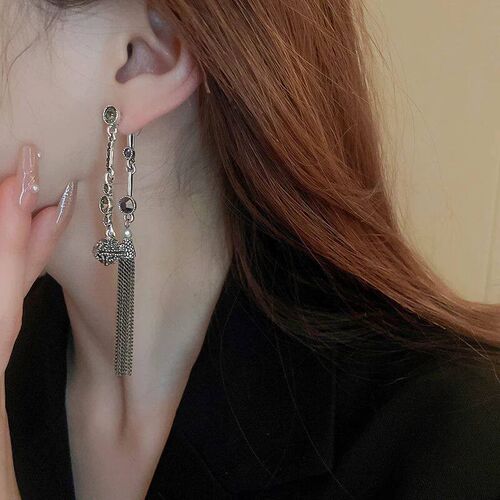 Antique Silver Rhinestone Earring For Women Round Ball Long