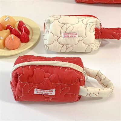 Cute Women Portable Rabbit Quilted Cotton Cosmetic Bag Handb