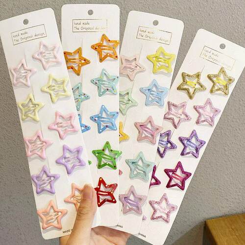 10pcs/set Cute Colorful Star Waterdrop Shape Hair Clips For