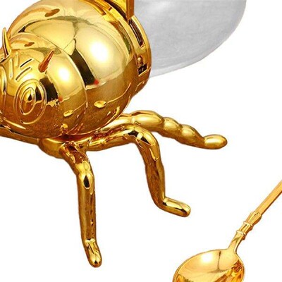 Bee Shaped Honey Jar with Spoon Condiment Pot for Dinner