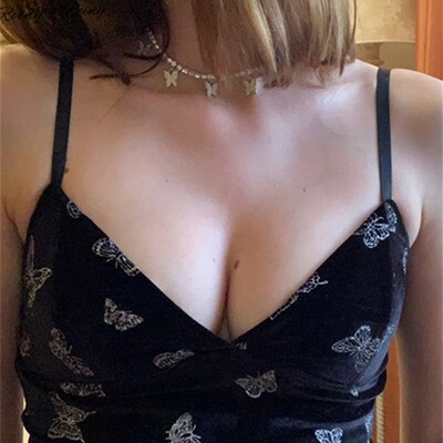SINGREINY Women Retro Velour Strap Tops Summer V Neck Sleeve
