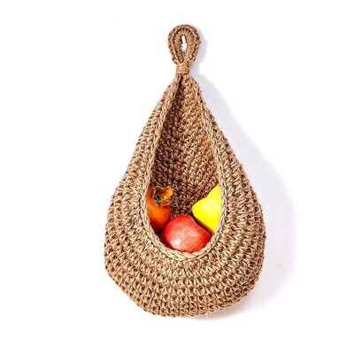 Handwoven Hanging Wall Vegetable Fruit Basket Organizer Cont