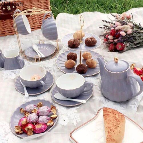 Light Coffee Cup and Saucer Set Milk Pot Sugar Pot Coffee Ap