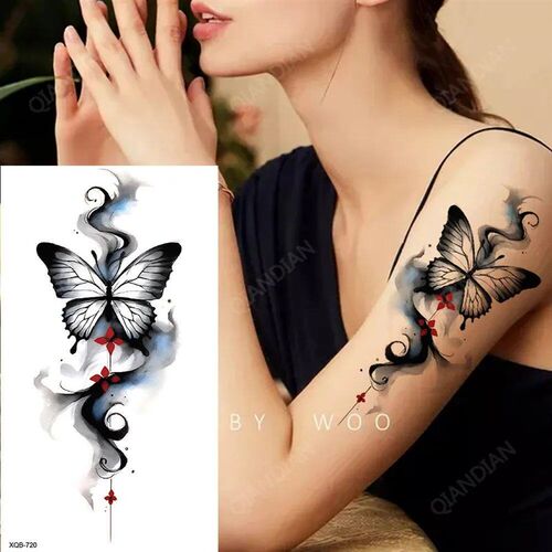 Black Flower Waterproof Temporary Tattoo er Beauty Butterfly