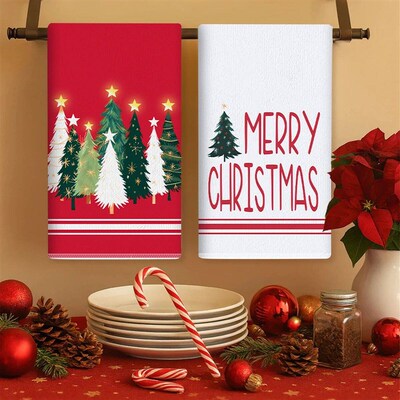 2pcs Christmas Kitchen Towels Merry Christmas Party Decorati
