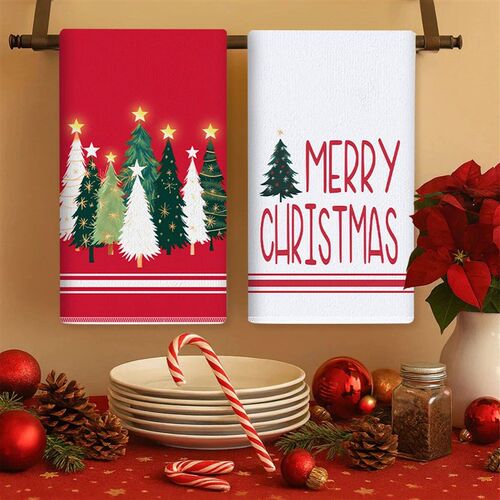 2pcs Christmas Kitchen Towels Merry Christmas Party Decorati
