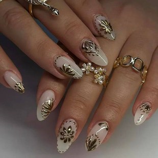 24Pcs Simple French Fake Nails with Almond Head Design Detac
