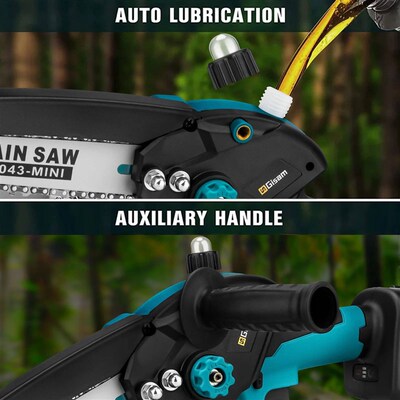 Gisam 8 Inch Brushless Chain Saw with Oil Can Cordless Handh
