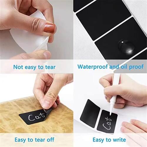 Black Waterproof Reusable Label Stickers With White Chalk Fo