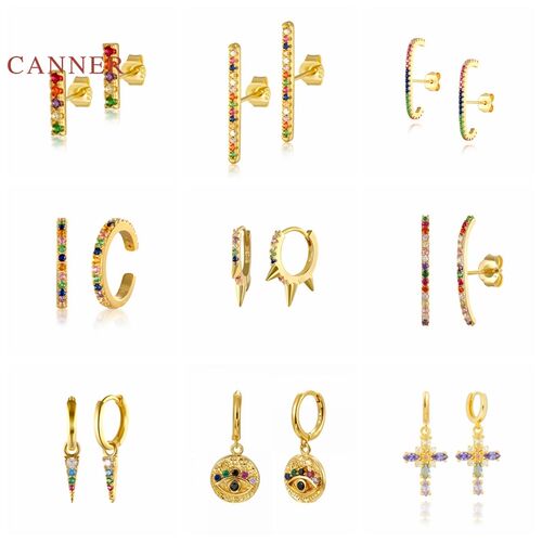CANNER Color Zircon Lightning Cross Earrings For Women 925 S