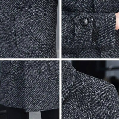 2025 New Men Woolen Coat Lapel Long Sleeve Single Breasted M