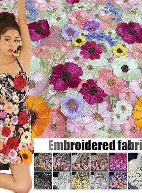 3D Multicolored Floral Embroidered Cloth Mesh Lace Dress