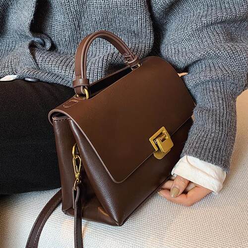Vintage Pure color Tote bag 2021 Winter New Quality PU Leath