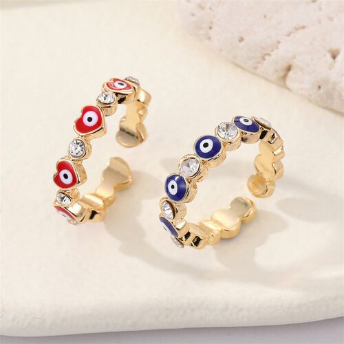 Lucky Turkish Evil Eye Ring For Women Open Rainbow Crystal E
