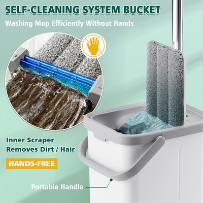 Household mop and bucket set Flat mops with wringer mop pads