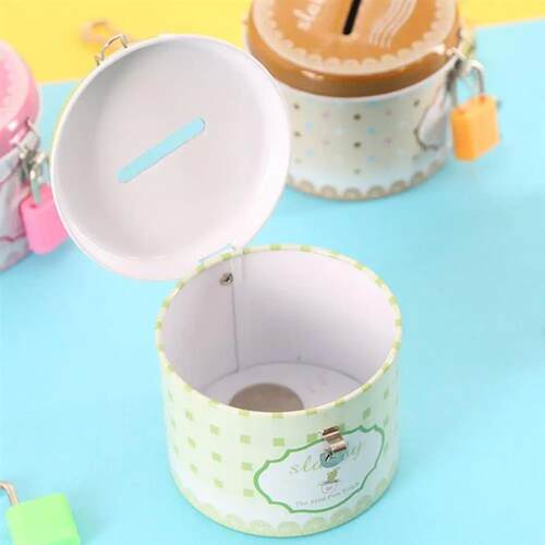 1pc Piggy Bank Round Cute Creative Coin Box Money Safe Box W