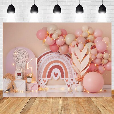 Newborn Baby 1st Birthday Backdrop Bohemian Boho Balloon Ten