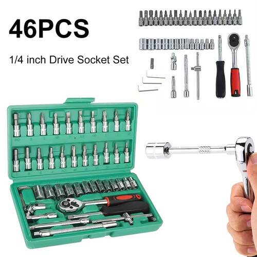 53pc/46pc Car Repair Tool Kit 1/4-Inch Socket Set Car Repair