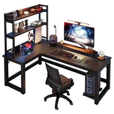 Corner E-sports table Double computer table Desk and bookshe