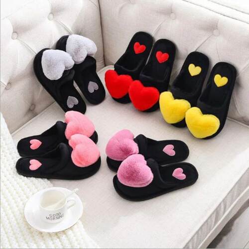 2023 Heart Shaped Slippers Womens Warm Non-slip Platform Sh