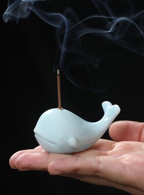 创意可爱小鲸鱼 陶瓷香薰摆件茶宠盖置 客厅家用香道檀香插香器