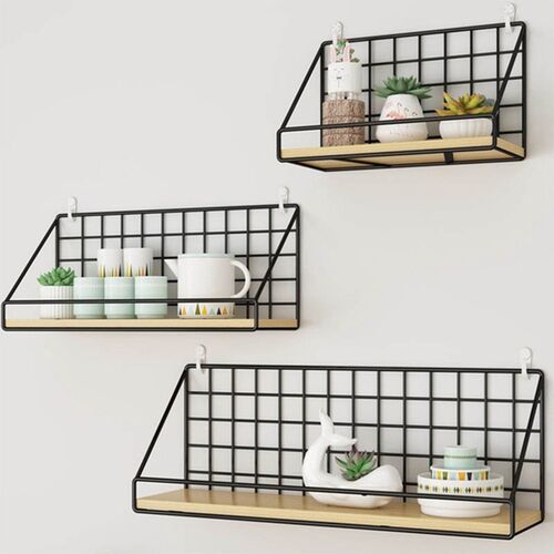 Wooden&Iron Wall Shelf Organizer Holder Kitchen Supplies She