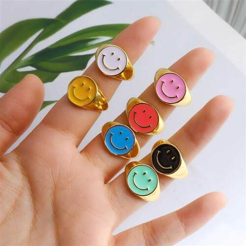 Ins Smile Candy Color Enamel Clear Micro Pave Opening Ring F
