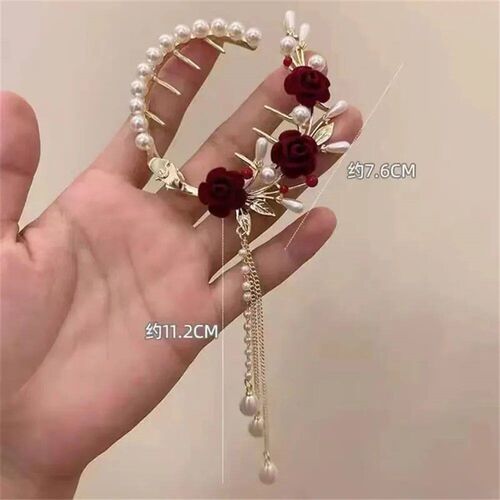 Elegant Tassel Hair Claw Rhinestone Pearl Flower Hair Clip W