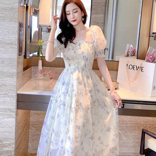Zoki Elegant Floral Chiffon Party Dress Women Fashion Puff
