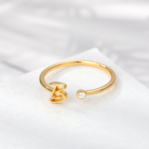 A-Z Initial Rings for Women Open Adjustable Stainless Steel