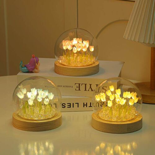 Artificial Tulip Flower Night Light Handmade Bedside Lam