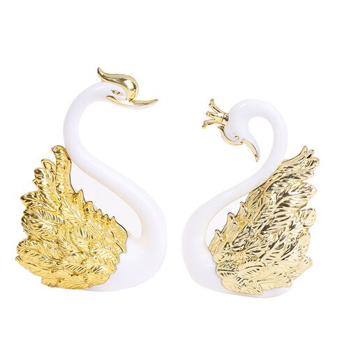 1 Pair Romantic Crown Swan Cake Topper Flamingo Cake Dessert