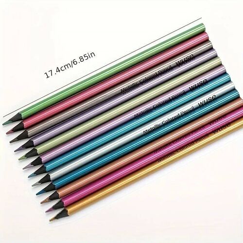 Roise 12 Color Metallic Colored Pencils Drawing Sketching Se