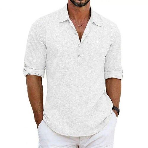 Men Daily Shirt Loose Mid Length Mens Shirt Solid Color