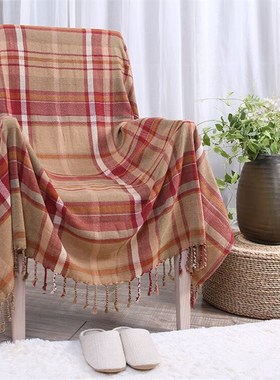 全盖布艺雪尼尔沙发毯沙发巾刚琴盖布/罩床盖格子控休闲毯沙滩巾