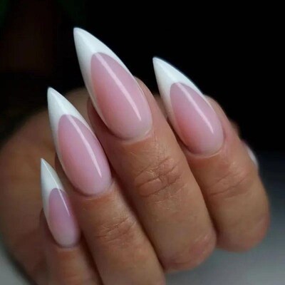 24Pcs French False Nails Almond Fake Nails with Glue Press o