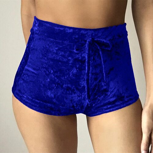 Wantmove S-XL women velvet drawstring shorts  casual high wa