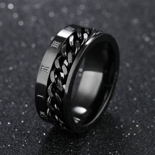 Roman Numerals Stainless Steel Chain Rotating Anxiety Black